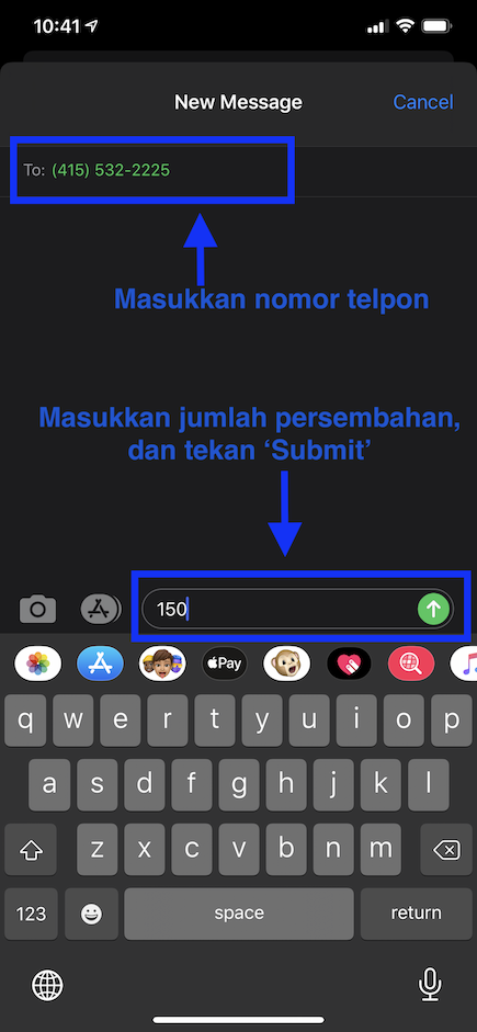 Contoh text giving - kirim jumlah persembahan ke 415-532-2225